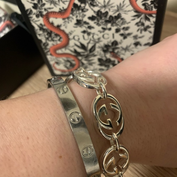 GUCCI “BRITT” G LOGO INTERLOCKING GG 925 STERLING SILVER BRACELET NIB Authentic - Picture 1 of 4
